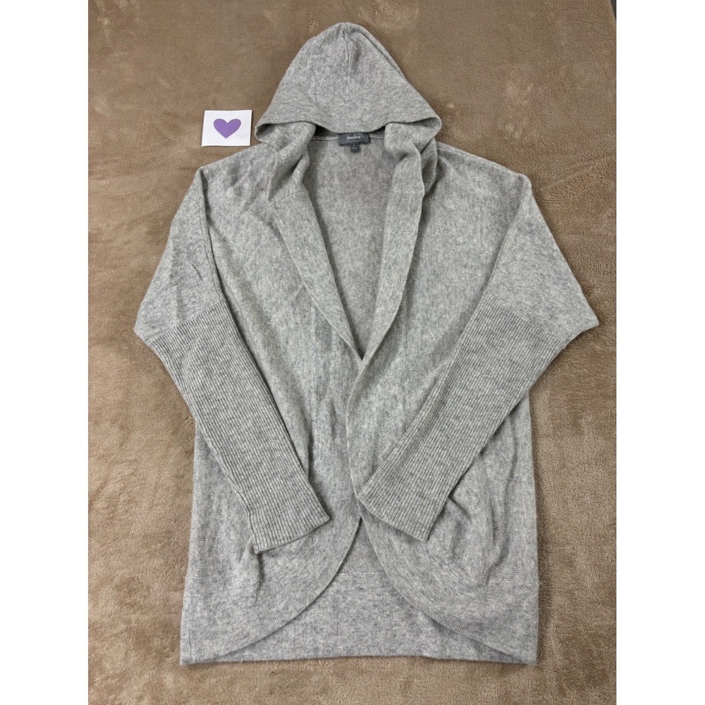 Neiman Marcus Cashmere Open Front Hooded Cardigan Womens‎ Small Gray EUC DM